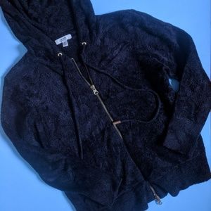Fuzzy black zip up hoodie